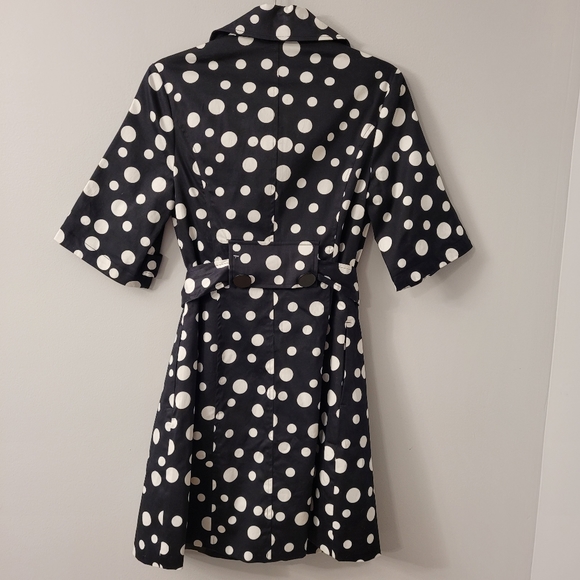 Stylish Polka Dot Trench Coat  Double Breasted Half Sleeve Mid Length Sz M - Picture 11 of 16